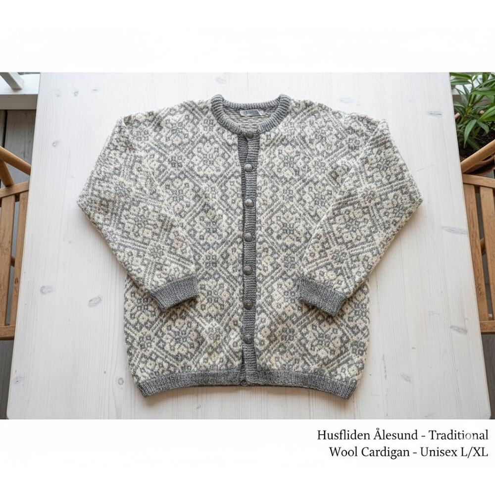 Husfliden Alesund Unisex Nordic Norwegian Wool Cardigan L/XL | Selbu Pattern